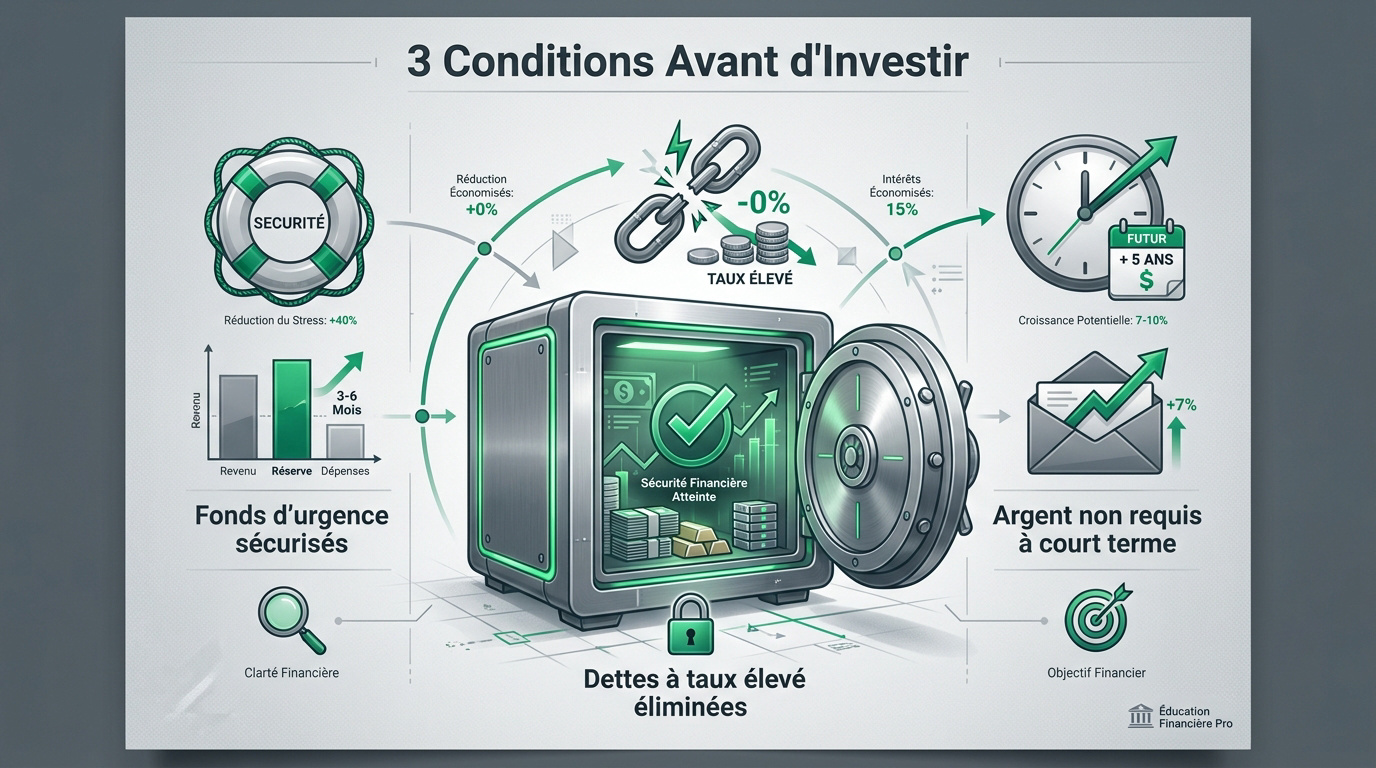 Infographie résumant les trois piliers indispensables avant de devenir investisseur en bourse