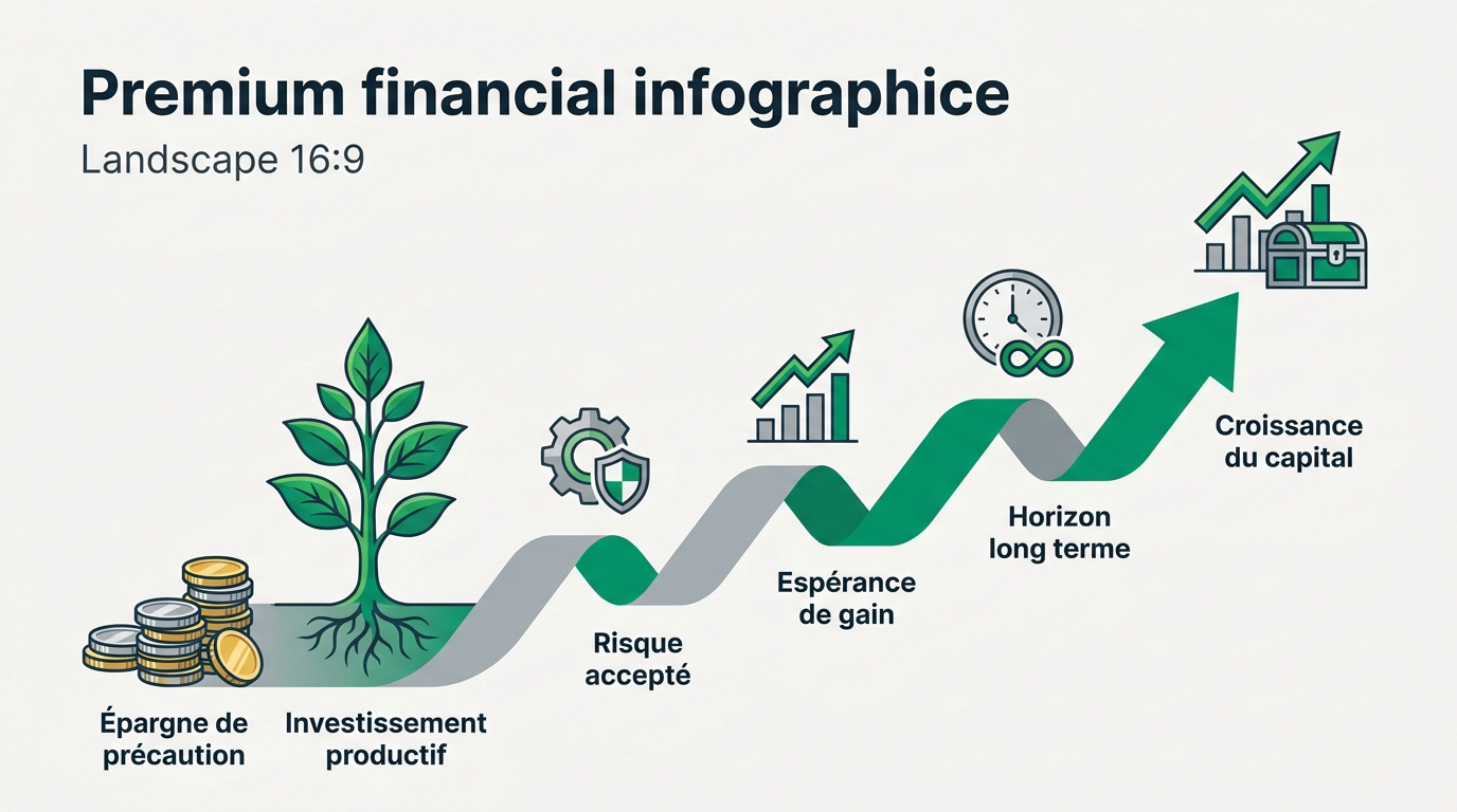 Graphique illustrant le passage de l'épargne bancaire à la croissance du capital via l'investissement productif