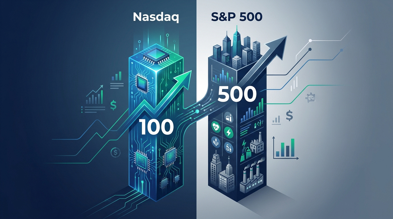 Comparaison visuelle entre les indices Nasdaq-100 et S&P 500
